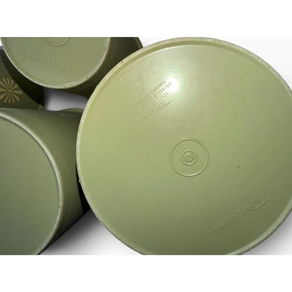 Vtg Tupperware Servalier Nesting Canister Set 1970s Retro Avocado Green Sunburst